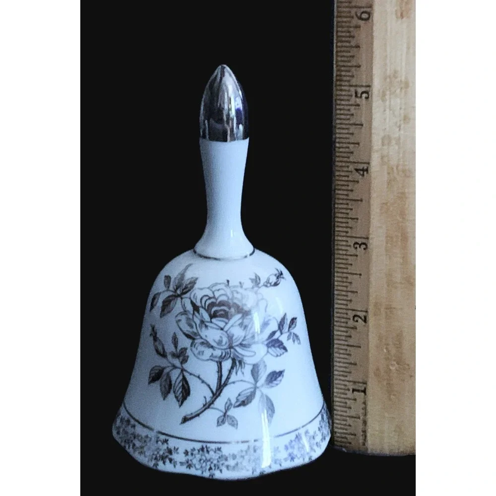 1950's Norcrest Japan MCM Era Silver Rose Dinner Bell 25th Anniversary EXC 5.25